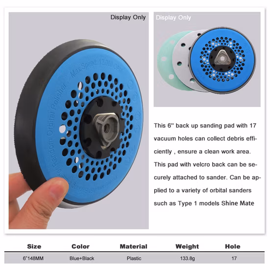 Support de disque de tampon de ponçage bleu de 6 pouces pour papier de verre